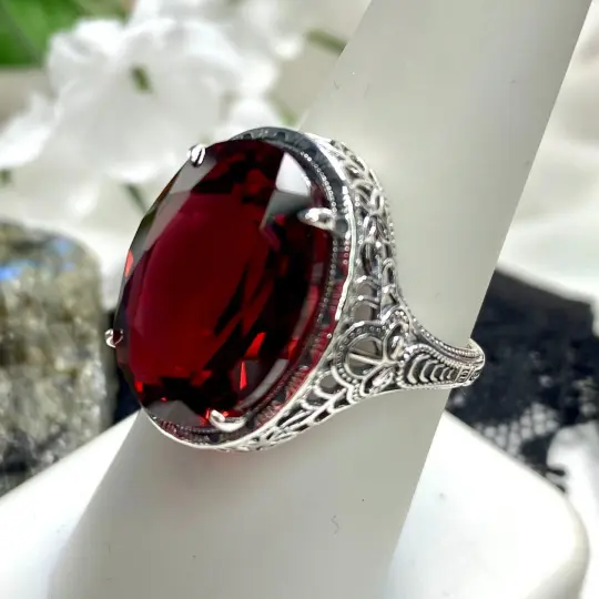 Red Ruby Persian Ring, Size 8.5, Art Deco Vintage Revival Jewelry #D230 - Ready to Ship