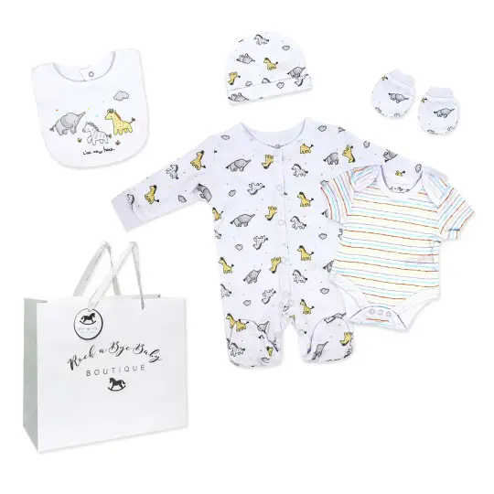 Rock A Bye Baby Boutique Baby's Zoo 5 Pc Layette Gift Set NB