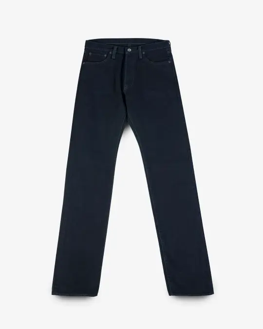 14oz Broken Twill Selvedge Denim Straight Cut Jeans - Indigo Overdyed Black