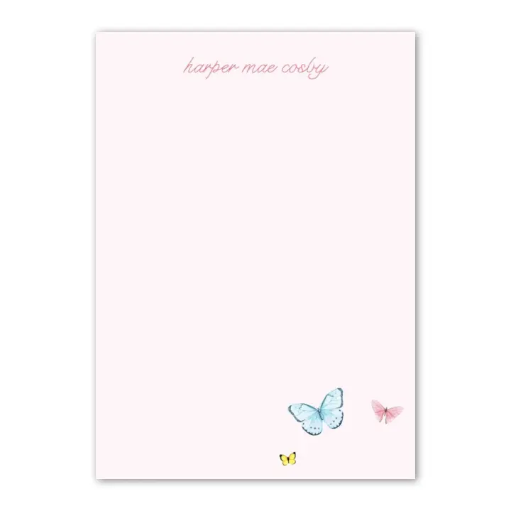 Girls Pink Vintage Butterfly Custom Notepad