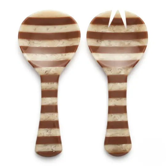 Brown Striped Salad Server Set | Hand-poured Resin | 9 Inch