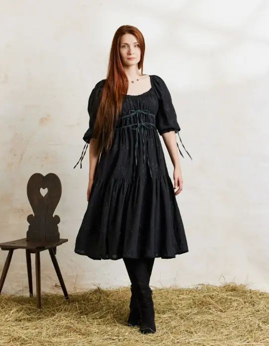 Robe 'Ebely' broderie anglaise manches 3/4 noire