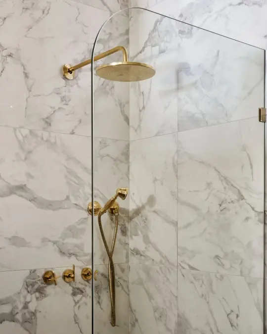 Unlaquered Brass Shower Set, Faucet and Handheld