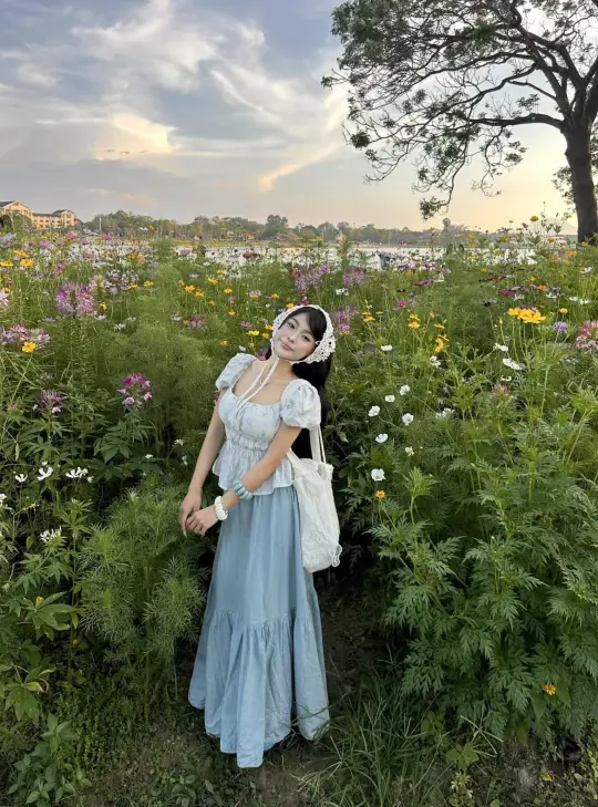 Fresh Flowy Women's Prom Gown Blue Waist Fitted Maxi Evening Dress Birthday Dress — Fall Outfit 2026 New  RS3376