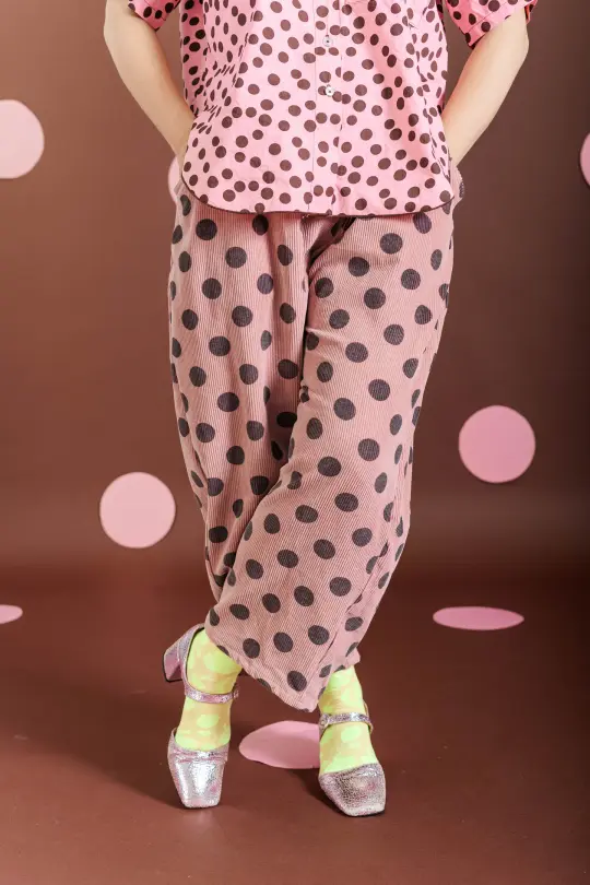 STRAWBERRY DOT CORDUROY BALLOON PANTS
