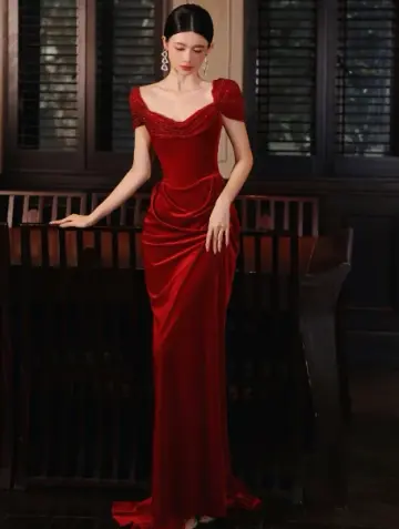 Elegant Red Prom Dress ,Mermaid Portrait Bodycon Maxi Evening Dress RS1126