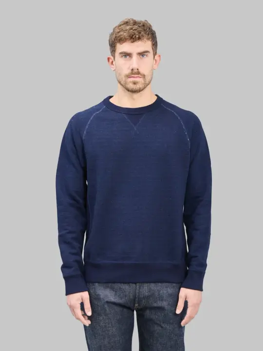 Wonder Looper Pullover Crewneck Real Indigo Blanket Striped  French Terry