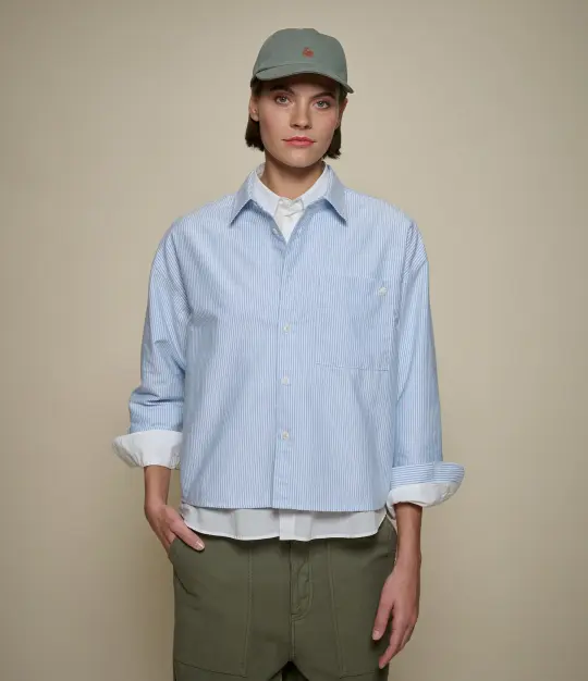Cropped Boxy Style Cotton Oxford Long Sleeve Shirt