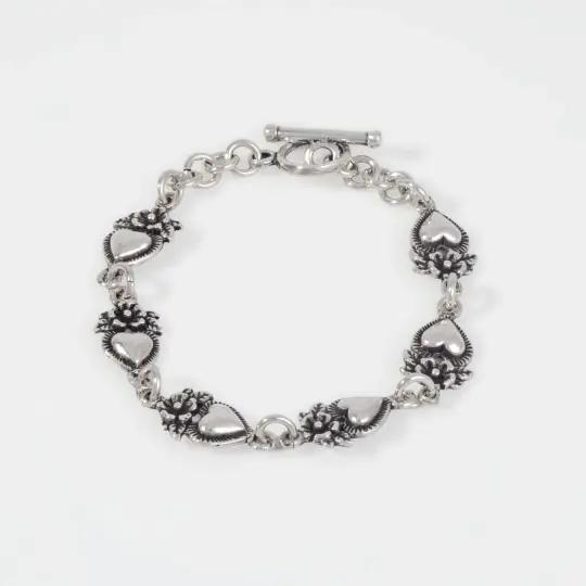 Sterling Silver Flowered Hearts Bracelet