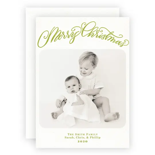 Custom calligraphy Merry Christmas holiday card with photo attached option