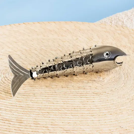 Articulated Nickel Silver Fish Bottle Opener with Abalone Eyes