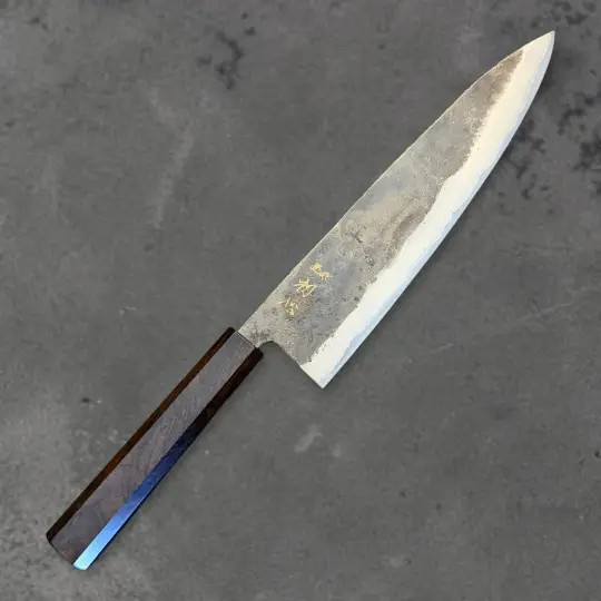 Hatsukokoro Kurogane Blue #2 Kurouchi Gyuto 210mm – Ebony Handle