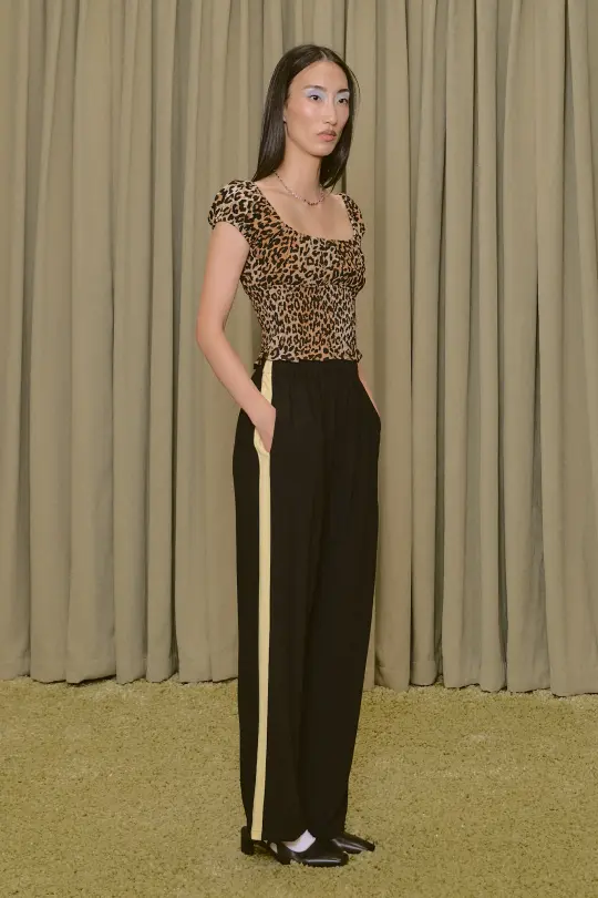 Side Stripe Lazy Pants Soft Linen Black/Butter