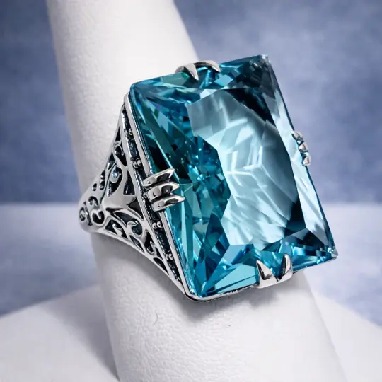 Sky Blue Aquamarine Ring, Size 6, Huge 30ct Gem, XR Ring, Vintage Jewelry #D9 - Ready to Ship