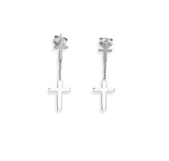 Sterling Silver Hanging Crosses Earrings