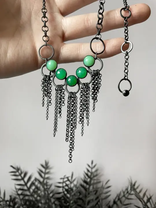 Rose Cut Chrysoprase Fringe Necklace