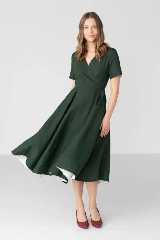 Wrap – Linen Wrap Dress with Short Sleeves