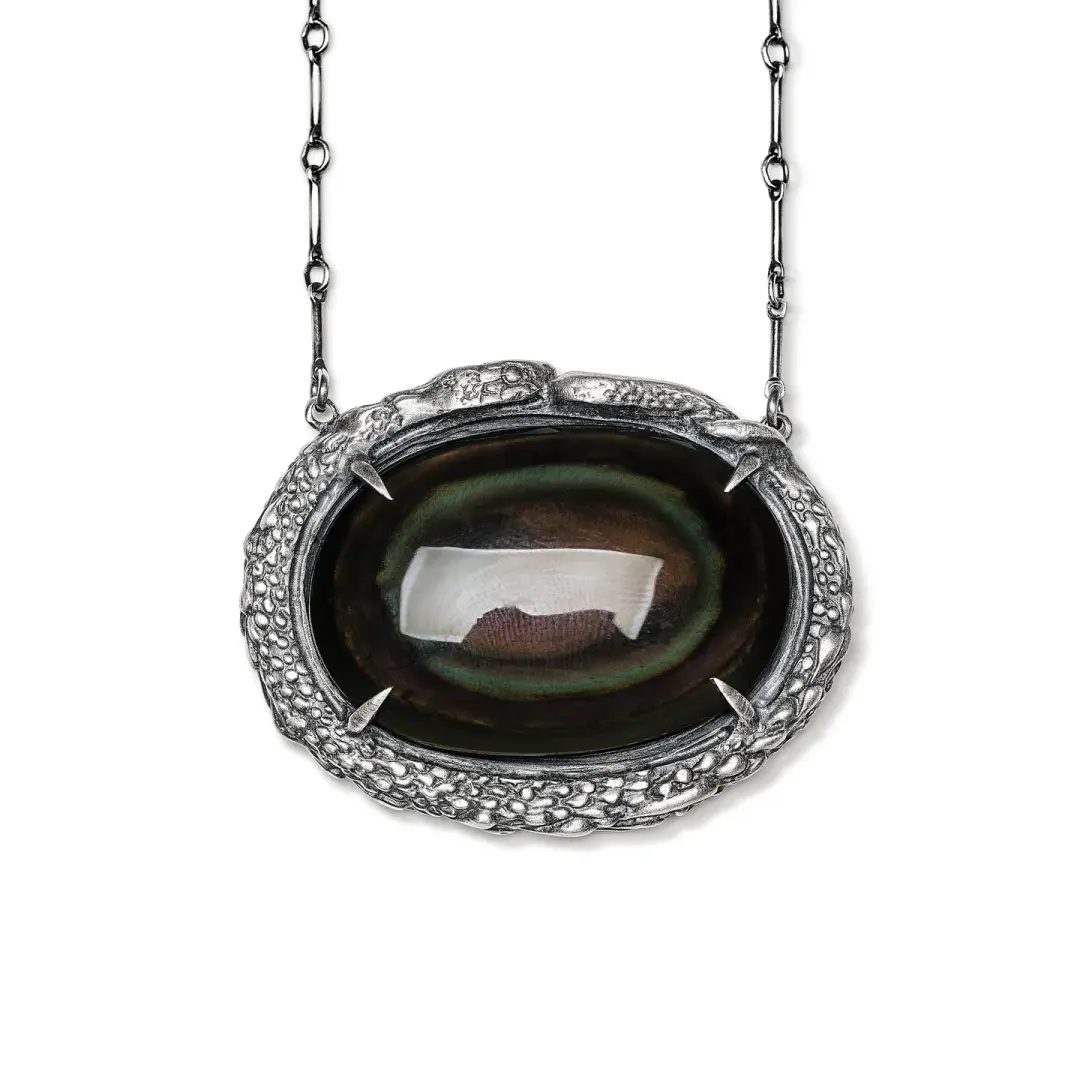 The Jeweled Grief Snake. Rainbow Obsidian Necklace.