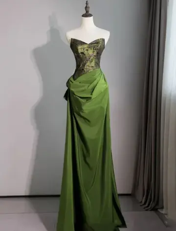 Mermaid Silky Satin Bodycon Prom Gown , Green Women's Maxi Evening Dress Ball Gown RS2426