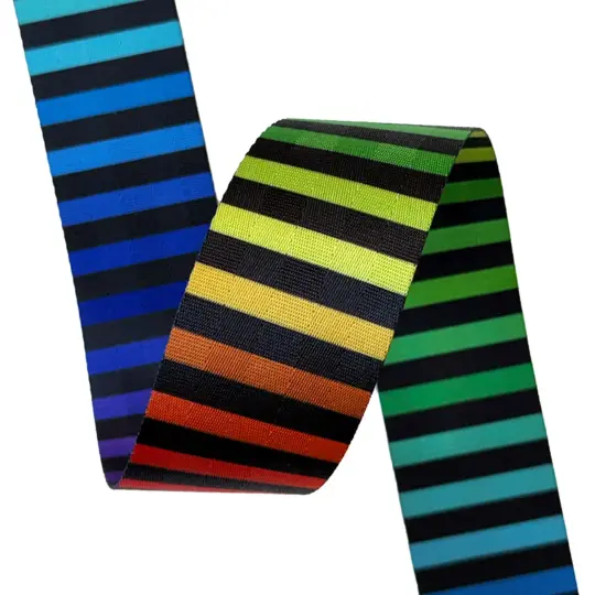 Black & Rainbow Stripe Webbing 2in x 12yds