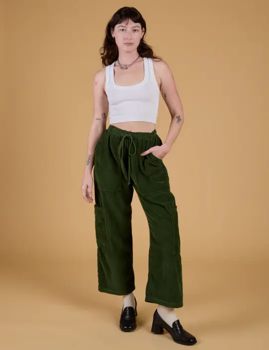 Corduroy Drop Pocket Cargo Pants - Evergreen *FINAL SALE*