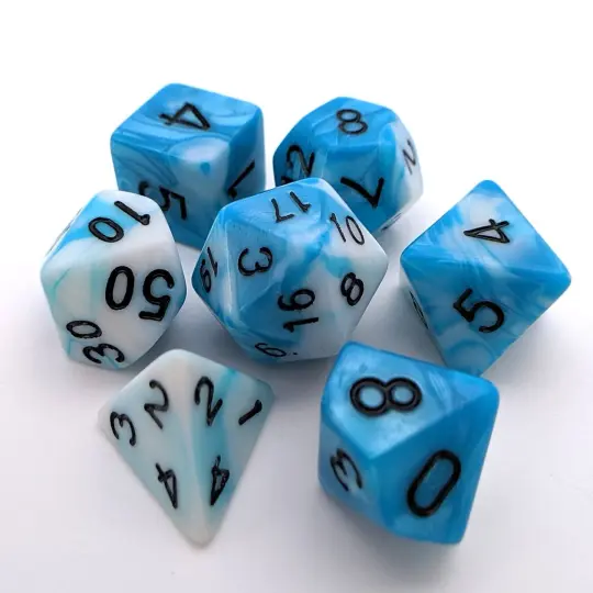 Shark Eye Dice Set – 7-Piece Blue White Marbled Ocean Swirl DnD Dice