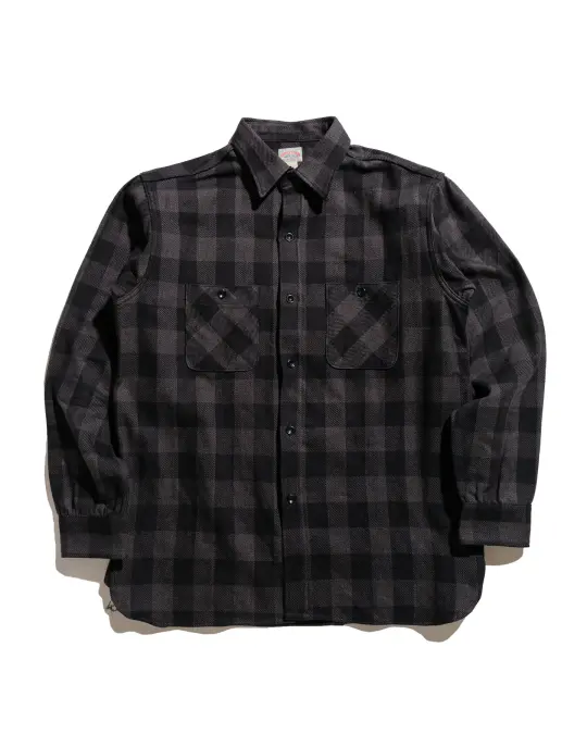The Real McCoy's MS24102 8HU Twisted-Yarn Buffalo Check Flannel Shirt Black/Charcoal