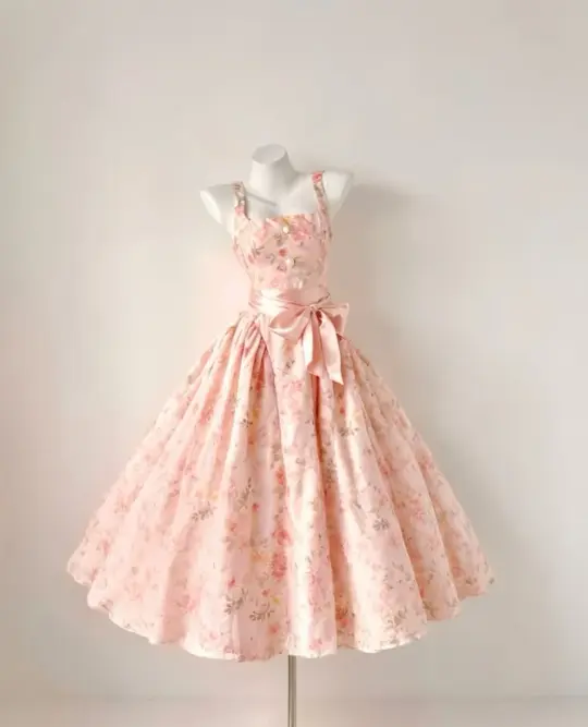 Charming Floral Prom Gown , Pink Flowy Corset Midi Summer Dress Cami Dress RS1508