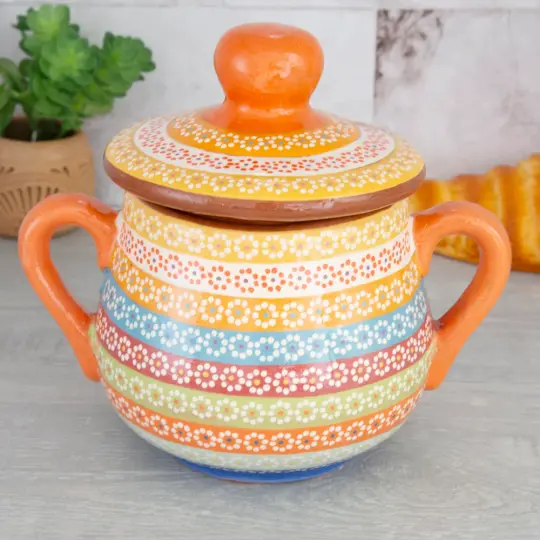 Capula Hand-Painted Clay Cookie/Sugar Jar