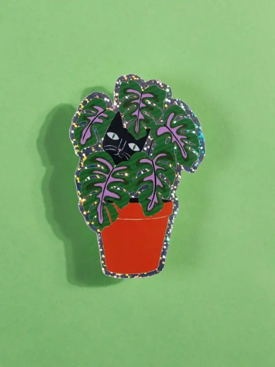 Cat In Pot Glitter Sticker