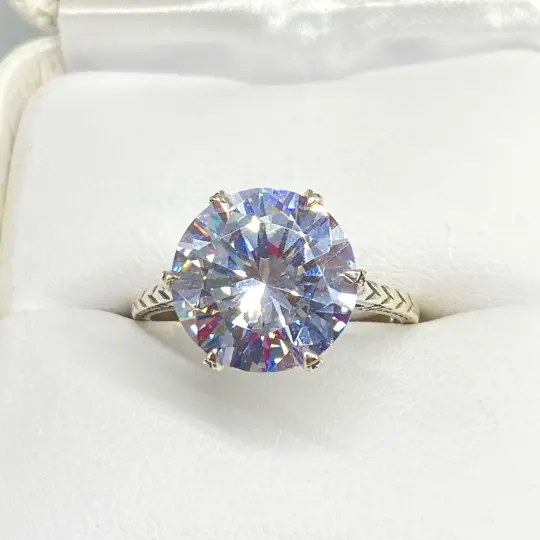 Classic Solitaire Ring, White Cubic Zirconia (CZ), Size 5, Classic Jewelry #D37 - Ready to Ship