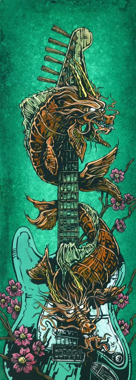 Koi Dragon Strat Canvas Print - Japanese Guitar Art by David Lozeau