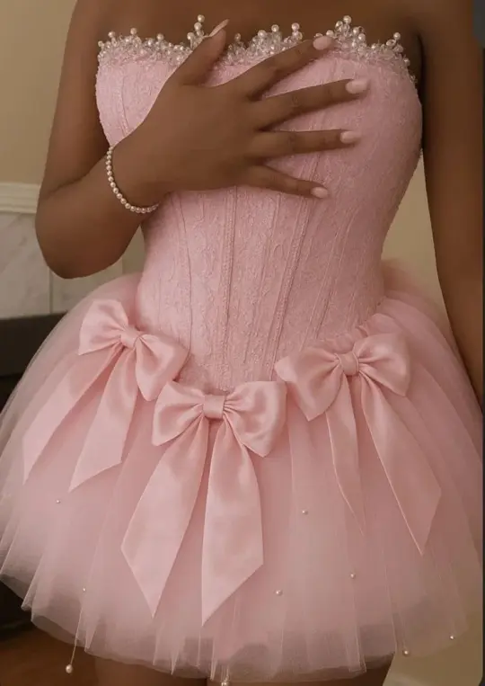 Sweet Blush Pink A-Line Strapless Bodycon Mini Dress with Bow Waist Ornament Homecoming Dress RS233