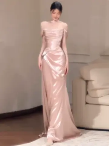 Eelgant Pink Prom Dress ,Sheath Off-the-shoulder Bodycon Maxi Evening Dress RS771