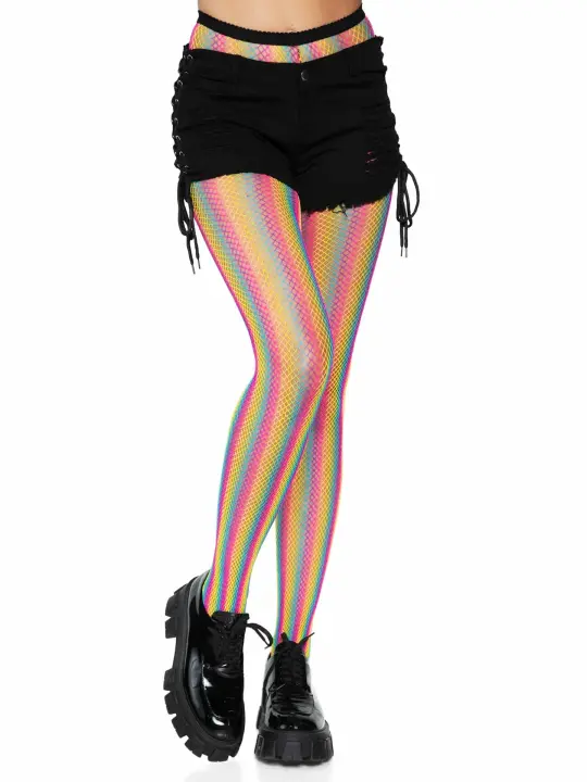 Tay Rainbow Striped Fishnet Tights - Colorful & Stylish