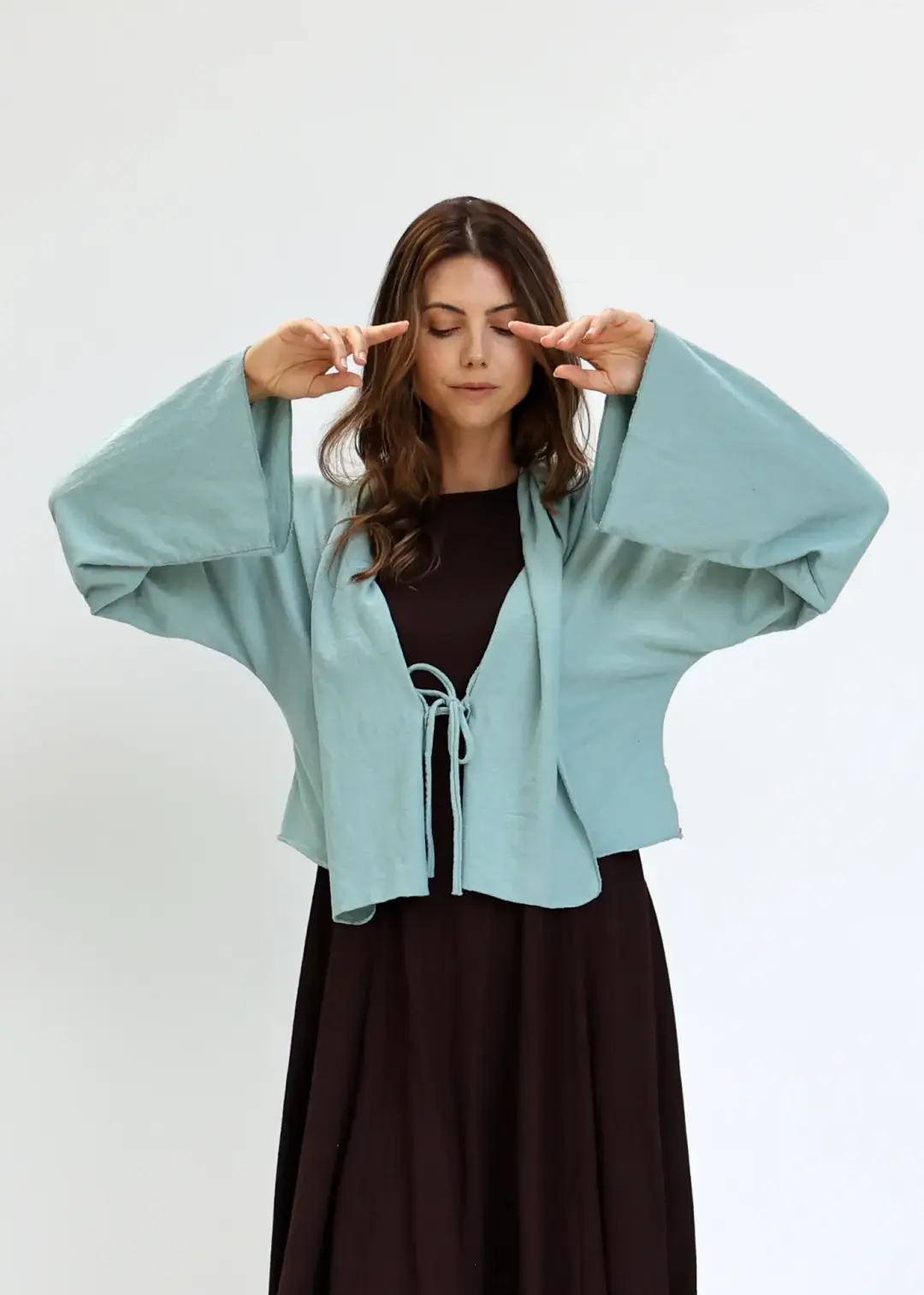 Hooded Kimono Tie Front Cropped Jacket