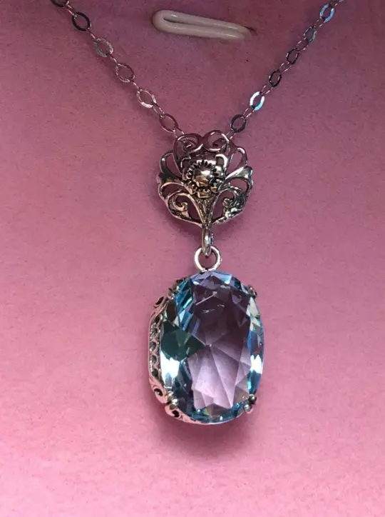 Sky Blue Pendant, Blue Aquamarine Edwardian Jewelry #P70