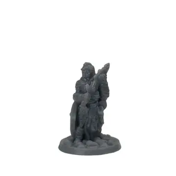 Unpainted 32mm 3D-printed armoured officer standing with his blade held upright against his chest — tabletop RPG miniature for D&D, Pathfinder & wargaming