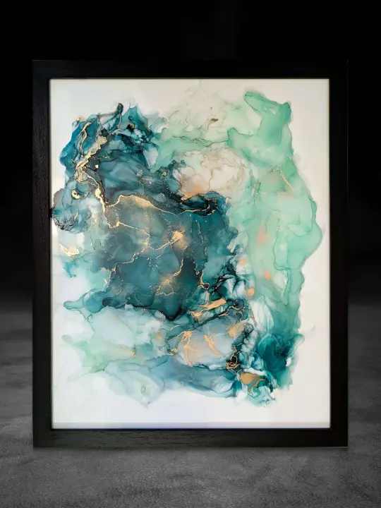 Malachite Flux | Signed Original Alcohol Ink Painting on Glass 16" x 20"