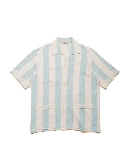 The Real McCoy's MC24015 Stripe Cotton Pile Beach Shirt Light Blue