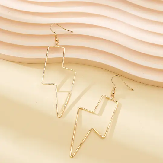 Gold Lightning Bolt Wire Hoop Earrings