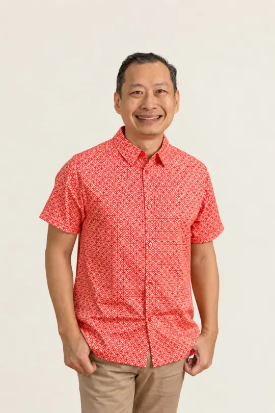 Men's Shirt - Peach Red Mosaic