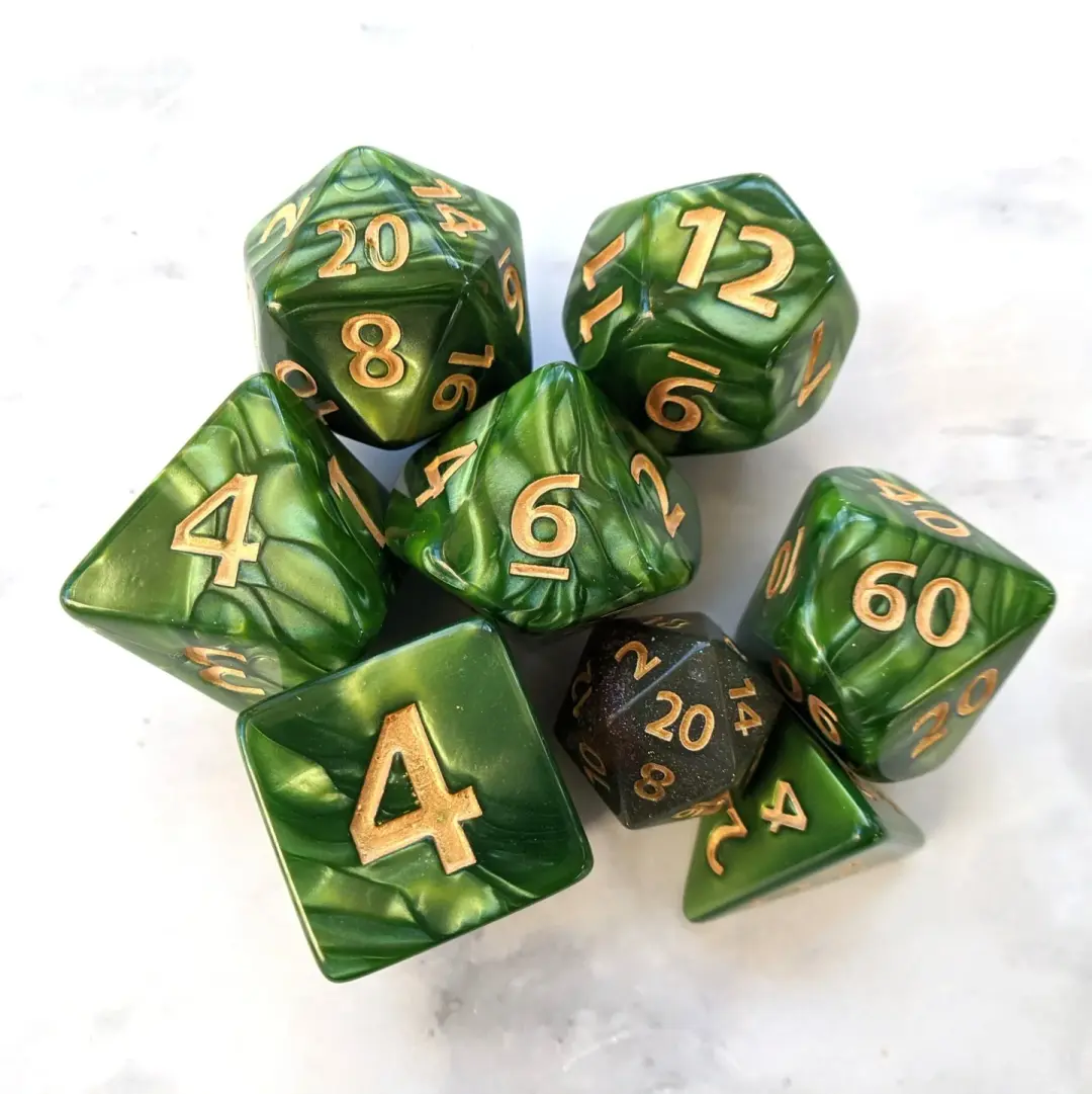 Giant DnD Dice Set - Oversized Green Pearly 7 Piece RPG Dice for Dungeons and Dragons