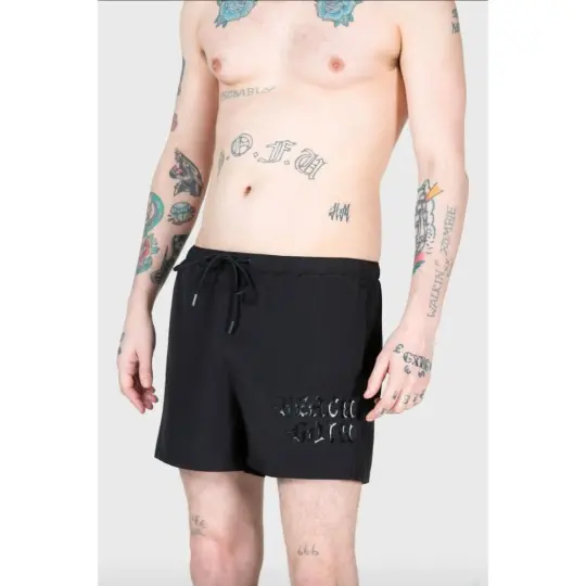 Killstar Dive Into Hell Swim Shorts Beach Goth Foil Graphic Board Black L NWT