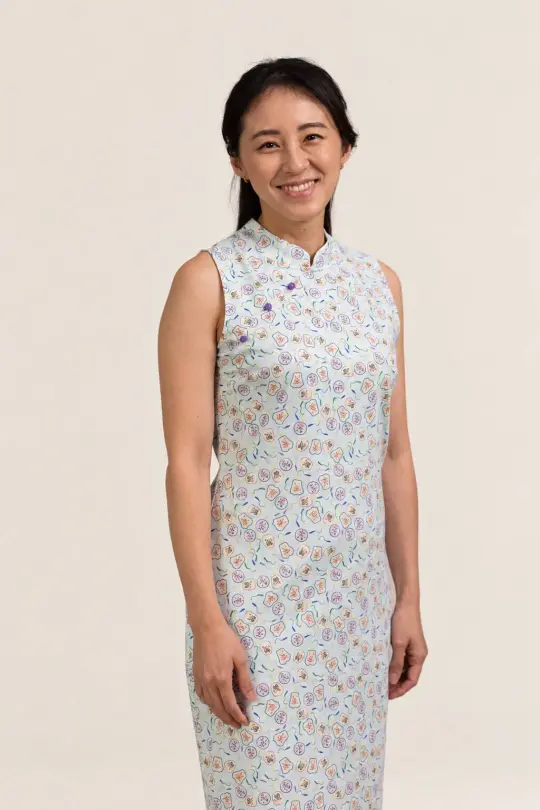 Ladies Mini Harper Cheongsam - Blue Fans
