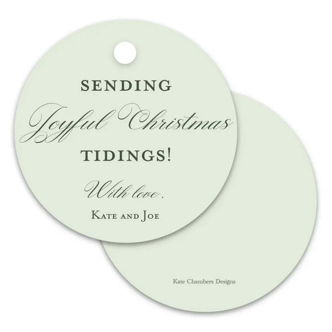 Mint & Green "Joyful Christmas" Script Round Holiday Gift Tag