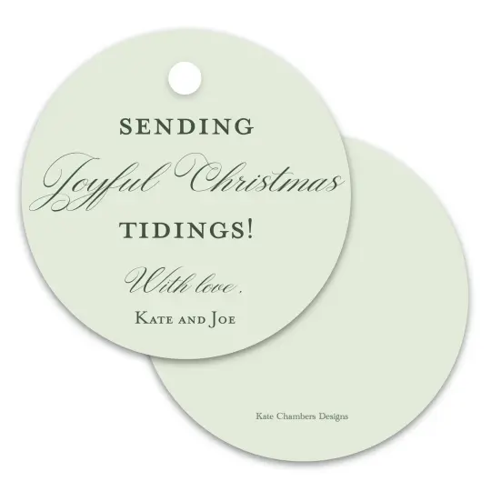 Mint & Green "Joyful Christmas" Script Round Holiday Gift Tag