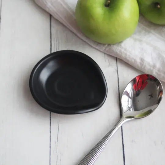 Small Spoon Rest, Satin Black Ceramic Spoon Holder for Your Coffee Station, Made in USA