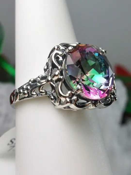 Mystic Topaz, Natural or Simulated Topaz Victorian Ring #D103