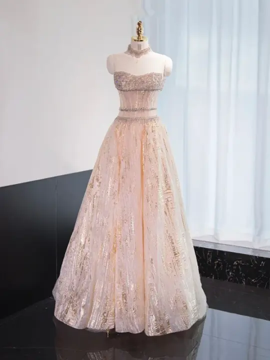 Light pink strapless fitted long ball gown, bridal dress R8976